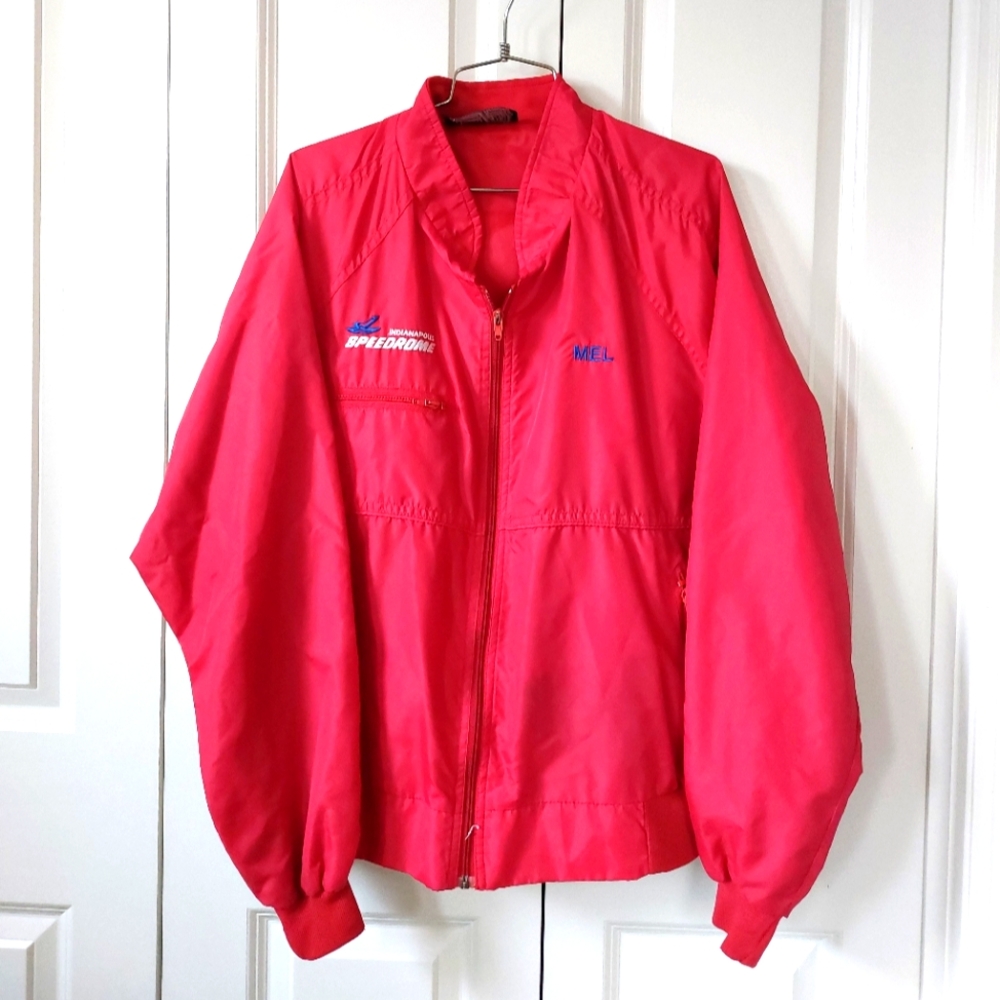 90s Red Indianapolis Speedrome Racing Jacket "Mel" Large Windbreaker Halloween‎